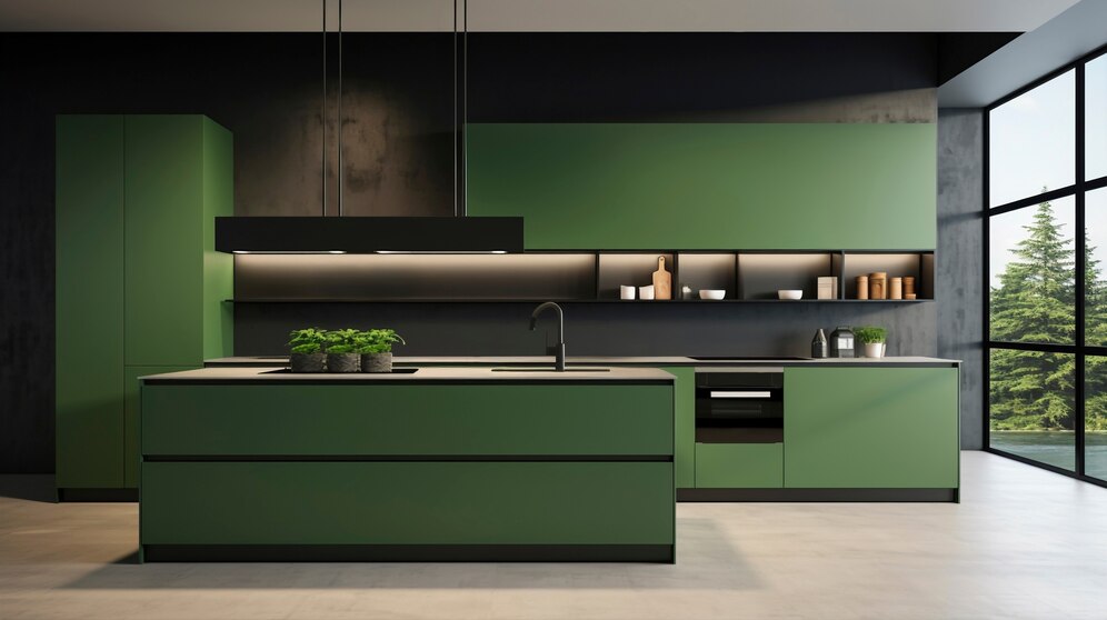 green kitchen cabinets